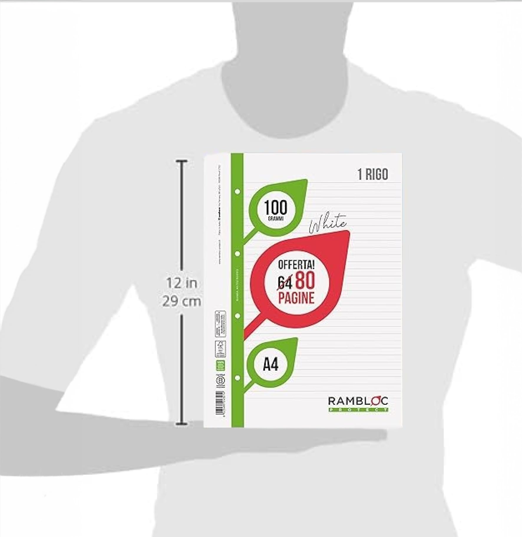 Fogli Rinforzati Rambloc A4 5mm - 320 Pagine, Carta 100gr FSC - Per Quaderni Ad Anelli - Foto 12
