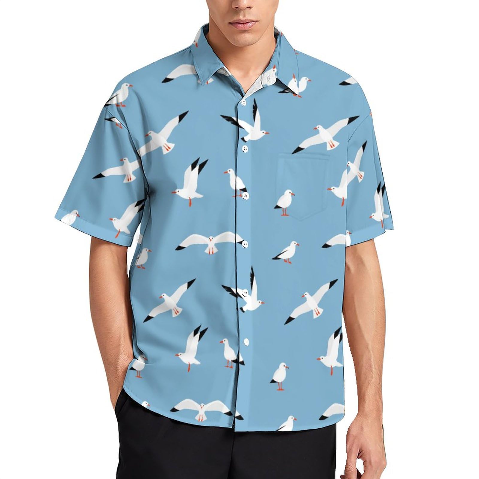 Seagull Men's Shirts Short Sleeve Button Down Beach Hawaiian Shirts Casual Tee Tops with Pocket L