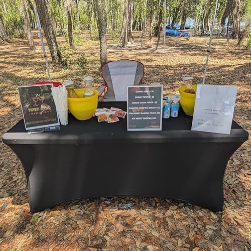 Trlyc 2 Pack 6FT Spandex Table Cloth - 72 x 30 Inch Rectangular Stretch Tablecloth, Wrinkle Resistant Scretch Table Cover for Wedding, Party, Banquet, Picnic, Outdoor Decoration (2Pcs,Black)