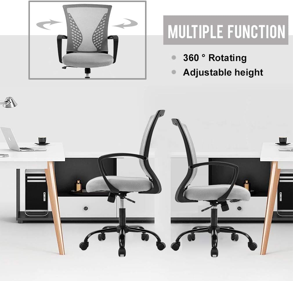 Office Chair Ergonomic Desk Chair Mesh Computer Chair with Lumbar Support Armrest Mid Back Rolling Swivel Task Adjustable Chair for Women Adults, Grey - Image 7
