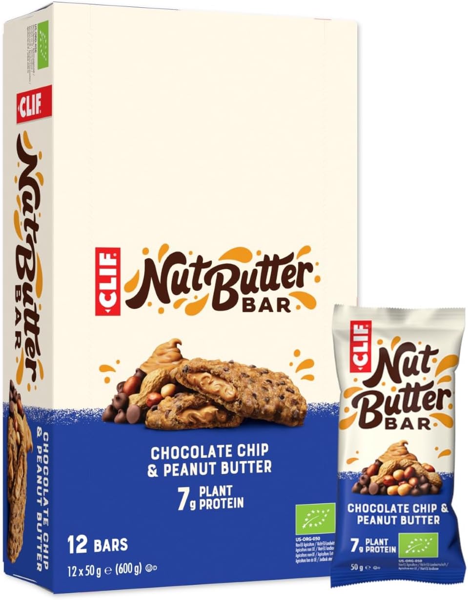 CLIF Nut Butter Bar | Protein Bar | Chocolate Chip & Peanut Butter | Organic |12 x 50 g