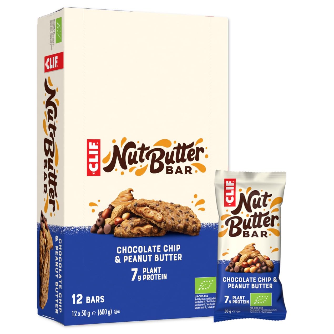 CLIF Nut Butter Bar | Protein Bar | Chocolate Chip & Peanut Butter | Organic |12 x 50 g