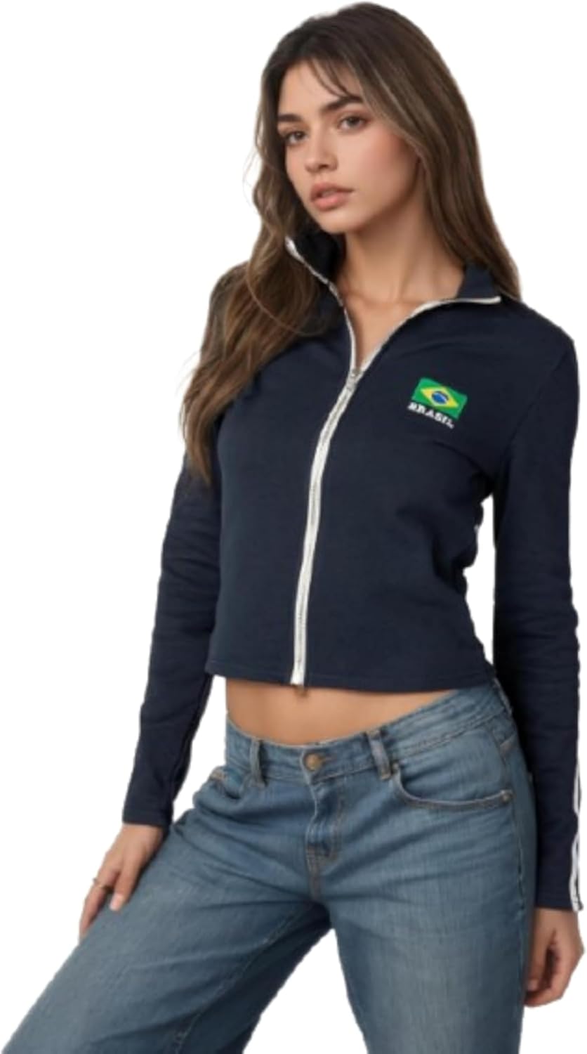 Brazil Shirt Zip Up Hoodie Women Sweatshirt Trendy Long Sleeve Jackets Fall Fashion Clothing Outfits