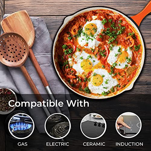 Healthy Choices 10" Enameled Cast Iron Skillet, Orange & White Cast Iron Enameled Skillet, White Cast Iron Pan, Enamel Frying Pan, Bbq Safe Pans, Stovetop & Induction Safe, Orange Enameled Skillet #TOP3