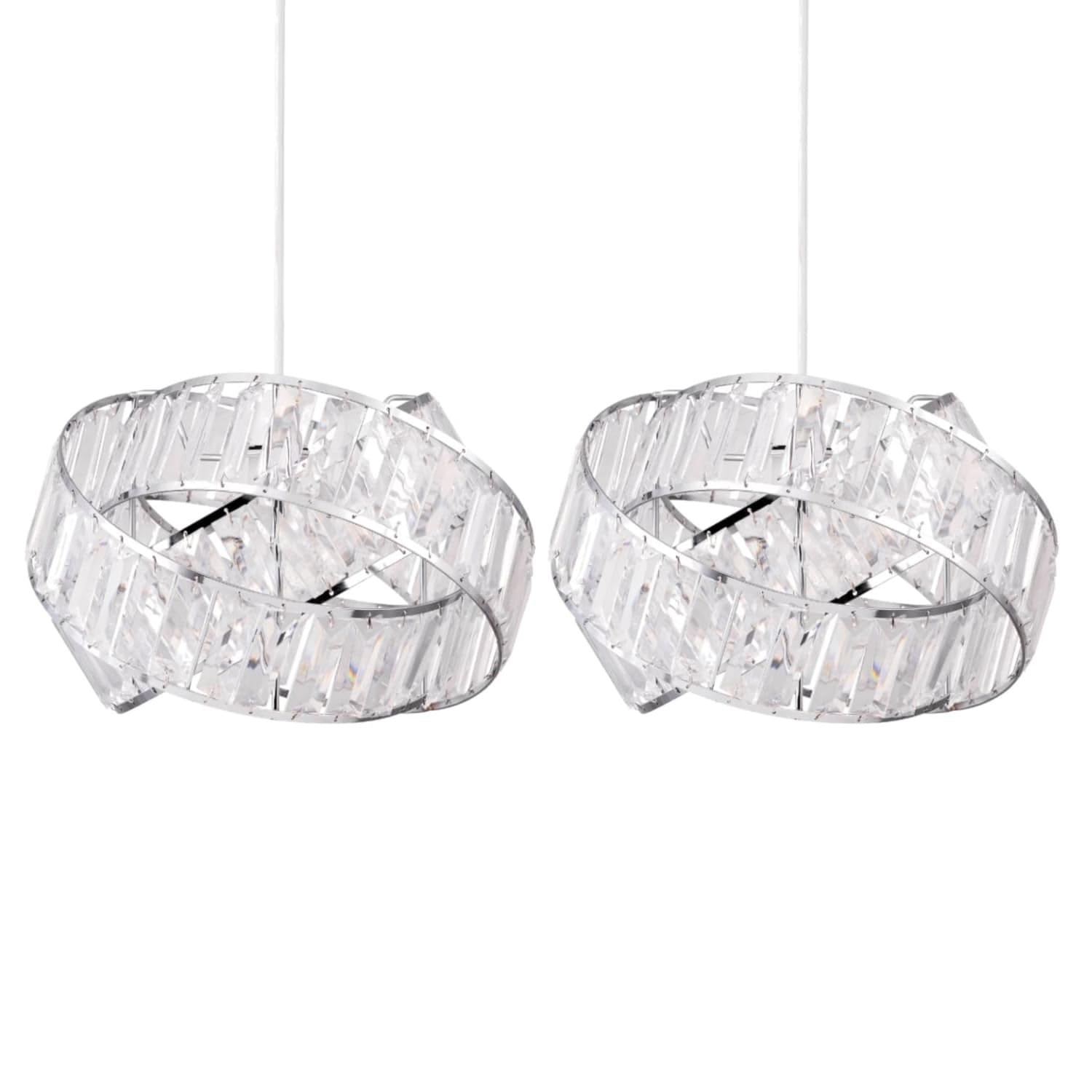 Pair of Modern Polished Chrome & Clear Acrylic Jewel Ceiling Light Shades Intertwined Rings Design Ceiling Pendant Light Shade