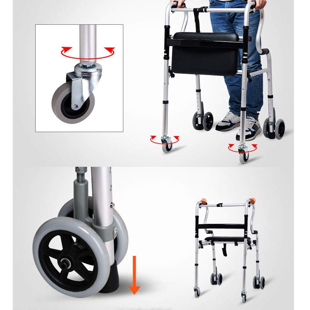 QHYTL Stojący wózek rehabilitacyjny Starsze koło pasowe z siedziskiem Gruby chodzik ze stopu aluminium Wózek dla niepełnosprawnych Krzesło spacerowe z torbą do przechowywania Kula Interesting