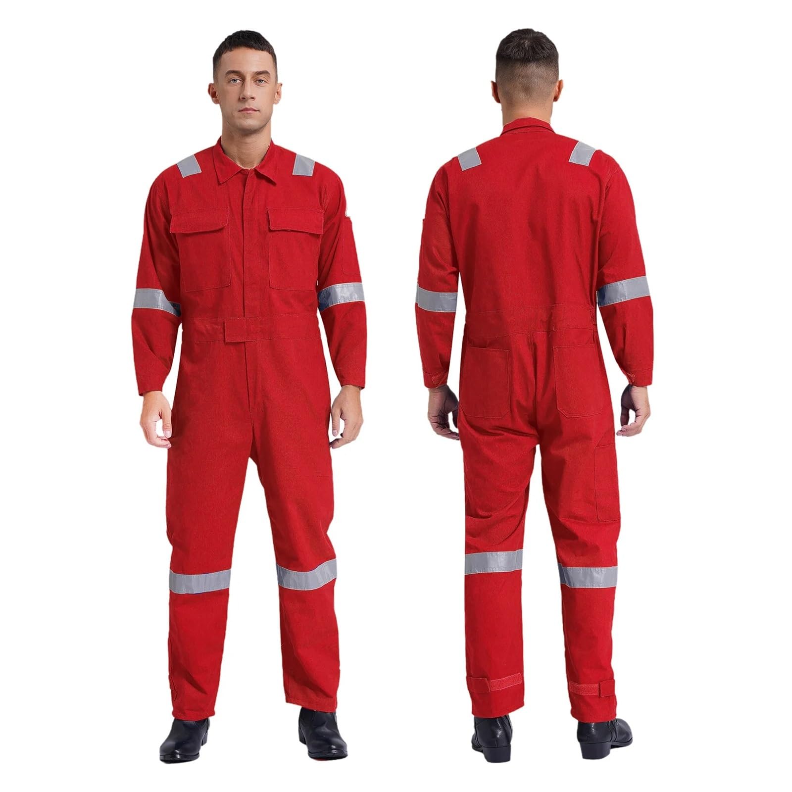 Arbeitsoverall Für Herren Staubdichte Latzhose Overalls Arbeitsoveralls aus Baumwolle Reflektierender Werkstattoverall mit Mehreren Taschen Einteiliger Overall