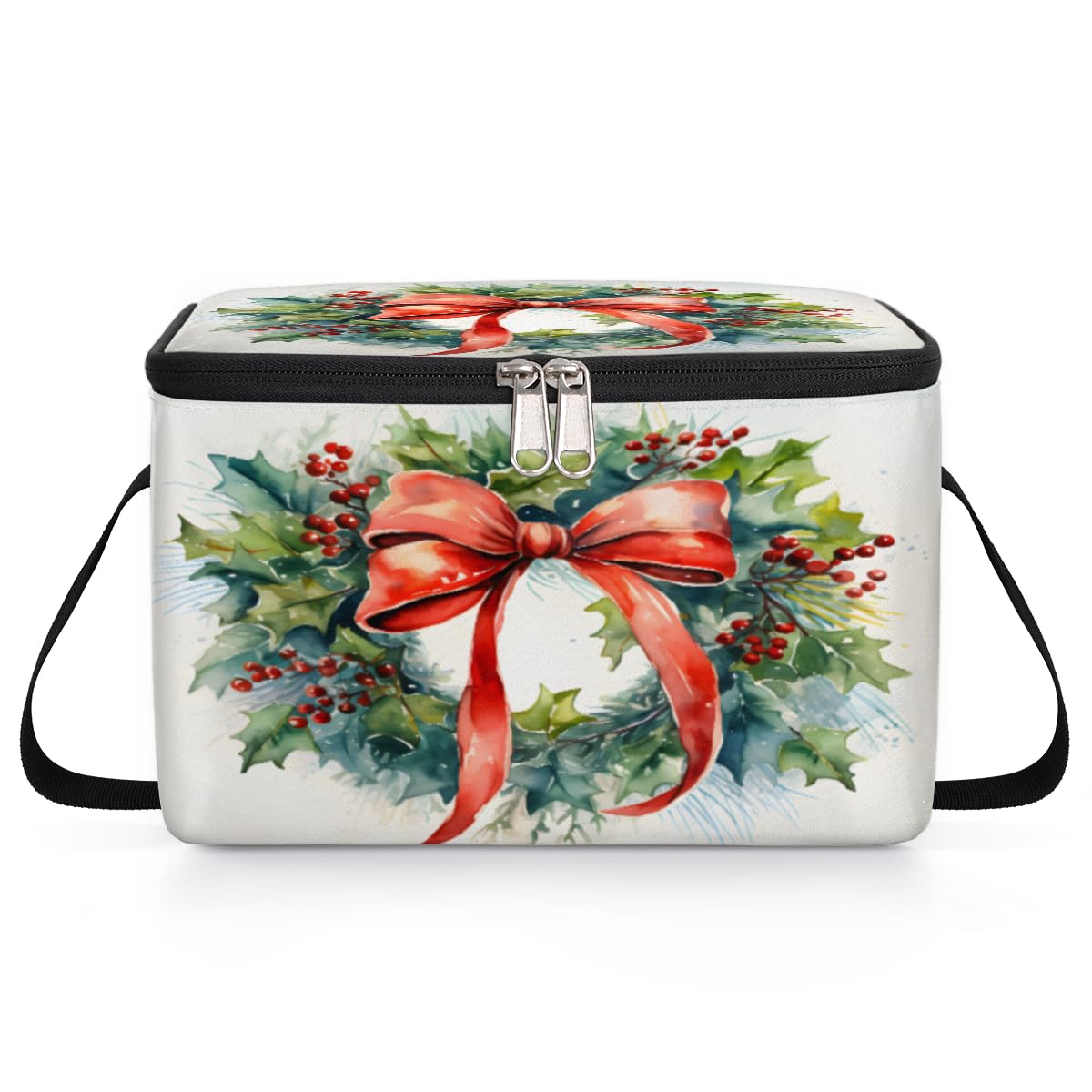 GzLeyigou Christmas Holly Berries Lunch Bags for Women Men 9 Cans, Hot & Cold Food Delivery Bag Insulated Grocery Bag Insulated Lunch Box Cooler Bag for Office Work Picnic Beach