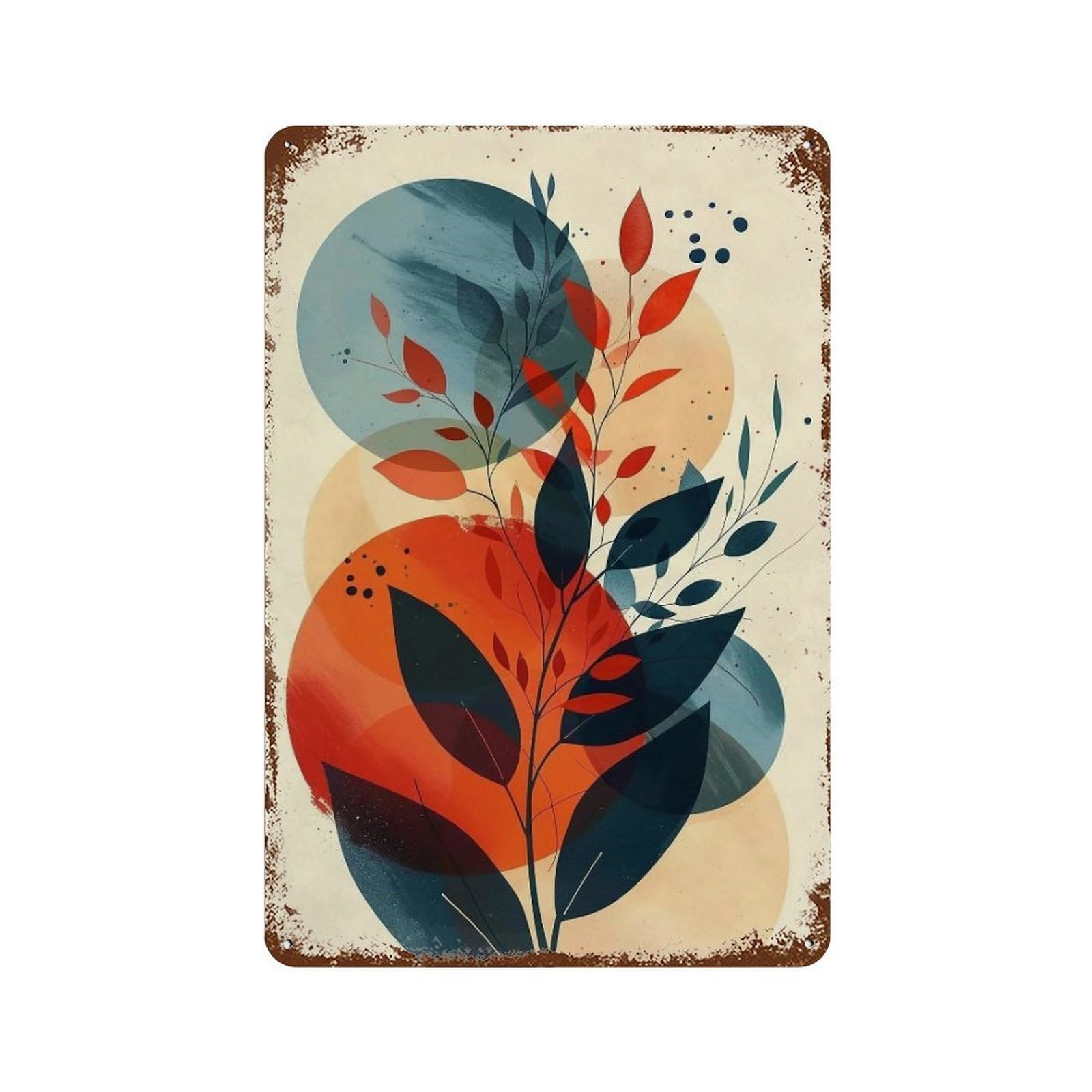 WIHYRTUI Minimal Soft Wash Multicircular Botanical Layout 03 Wall Retro Iron Metal Tin Sign Vintage Art Poster Modern Home Cofffee Club Art Bar Shop Decor Style 30x20cm