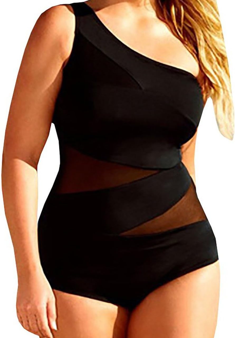 OVIA Women's Plus Size Sexy Off-shoulder Mesh Swimsuit One Piece XX-Large