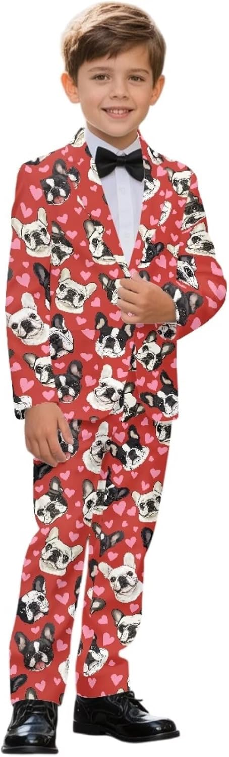 Boys Suit Formal Suits for Boy Slim Fit V Neck 2 Piece Suit Set One Single Button Jacket with Pockets