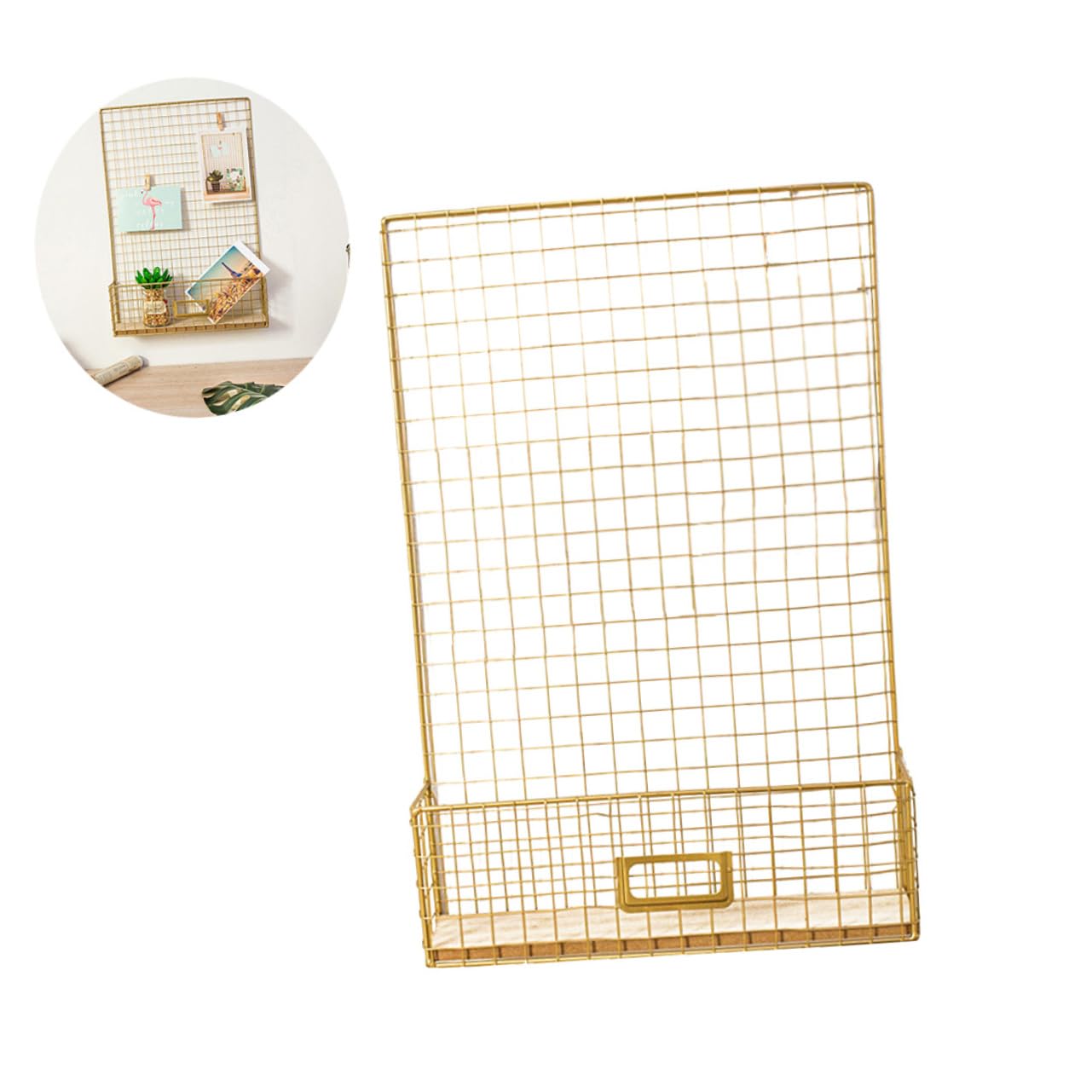 FUNOMOCYA Cozy Home Decor Wall Hanging Iron Rack Storage Mesh Design Postcard Clip Golden for Office