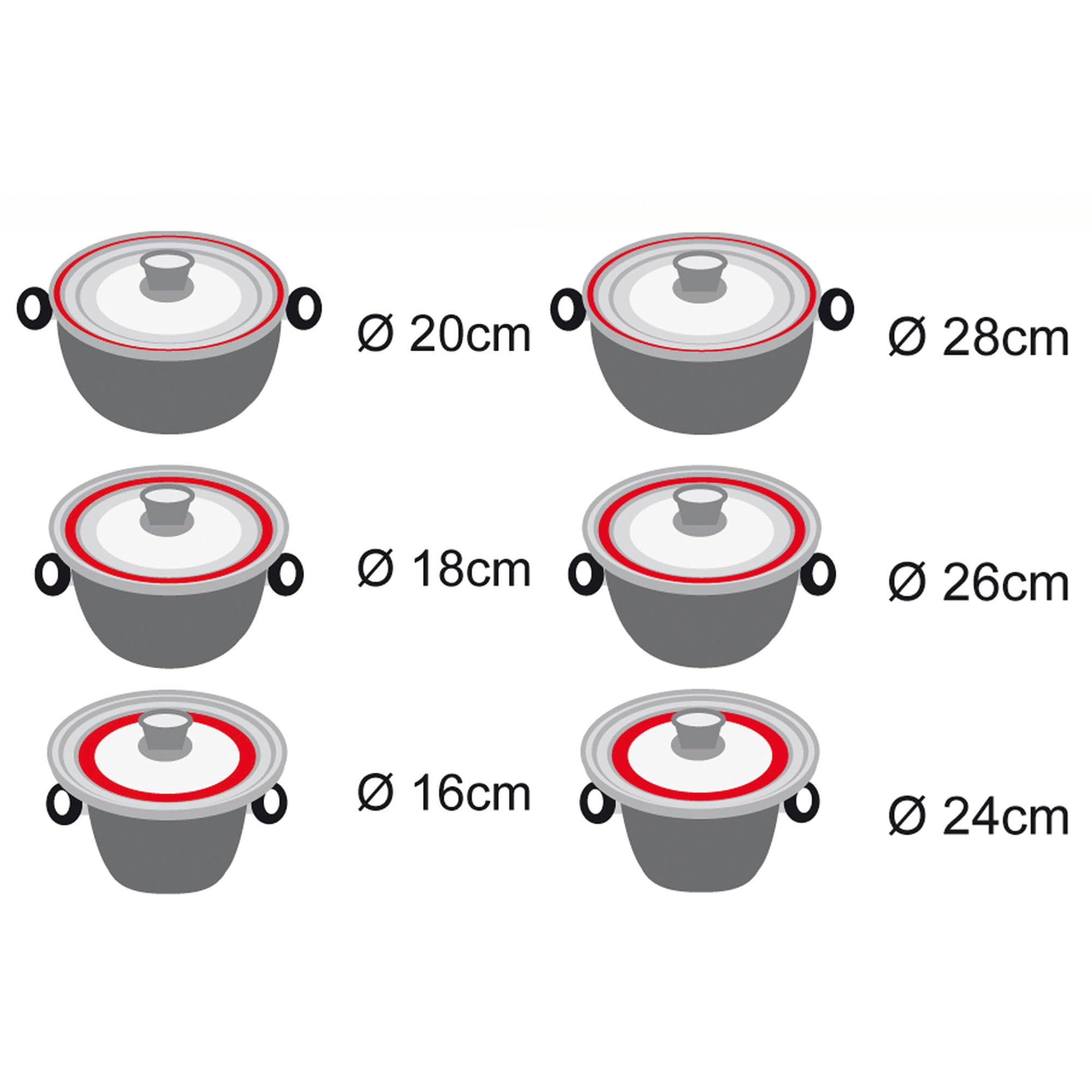 STONELINE Set de 2 Couvercles Universels en Verre pour Poêles Casseroles Faitouts de 16/18/20 cm et 24/26/28 cm, Bord en Silicone, 6 Tailles