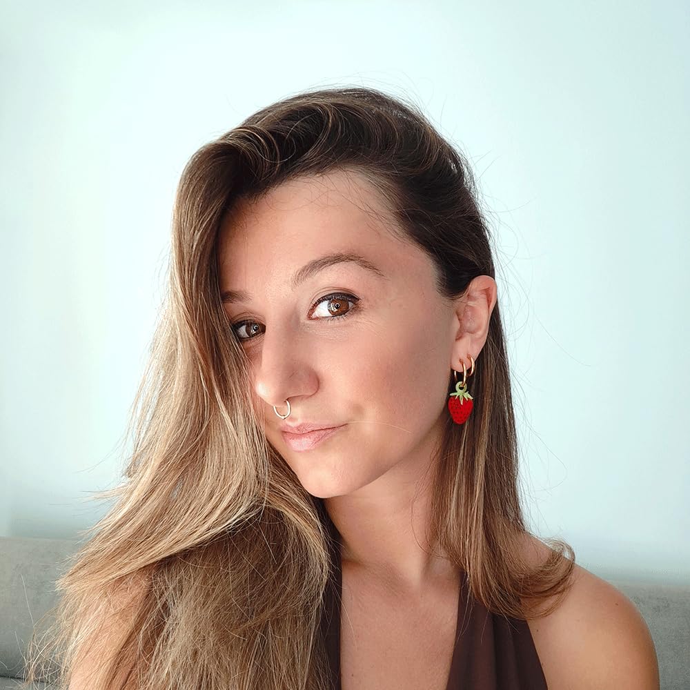 Sastree Pendientes Fresa Originales Mujer | Edición Limitada Sas365 | Detalle Accesorios Artesania | Joyería Original Frutas Primavera (Acero Inox Oro)