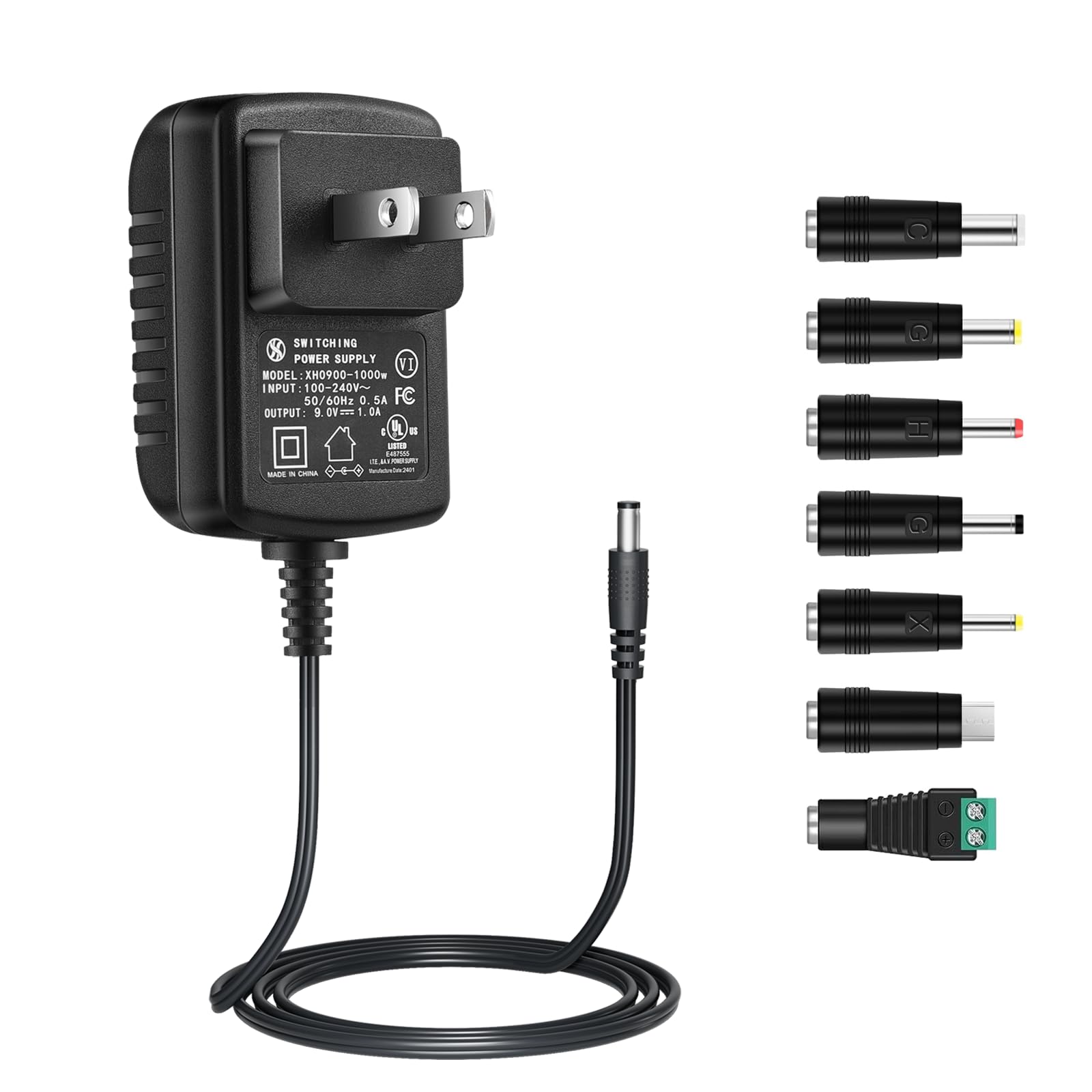 Security-01 9V 2A Power Supply - Center Positive With 7 Interchangeable Jacks UL FCC Certified