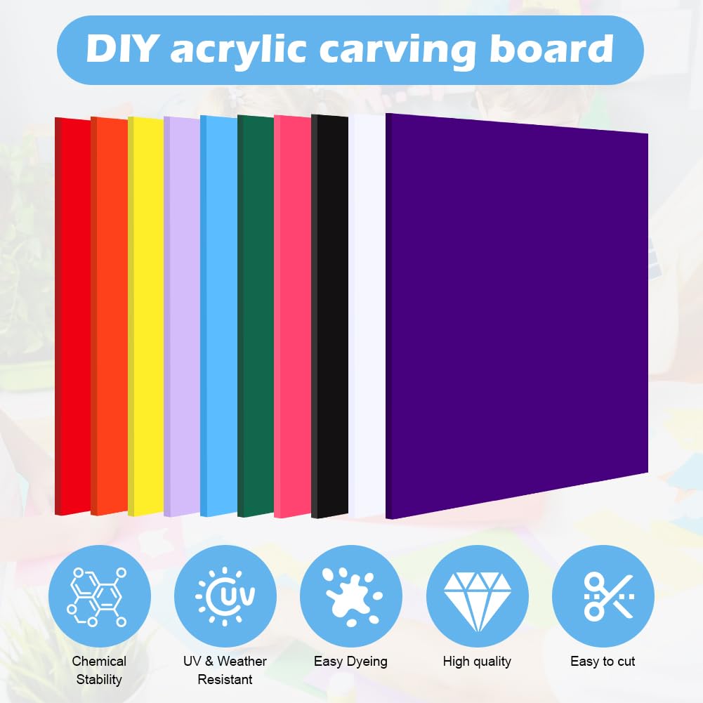 QUARKZMAN 10er-Set Bunte Acrylplatten – 20x20 Cm, 3 Mm Dick, Laserschneidbar – Für Basteln, Schilder, Rahmen & Mehr – 9 Farben