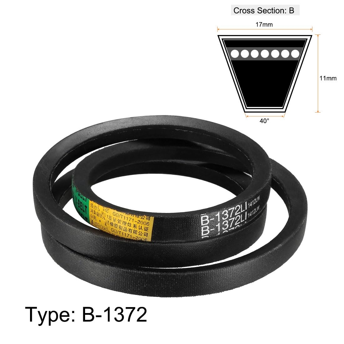 sourcing map B-1372/B54 Courroie Trapézoïdale Circonférence intérieure 54 Pouce(1372mm) Industriel Puissance Caoutchouc Ceinture Transmission