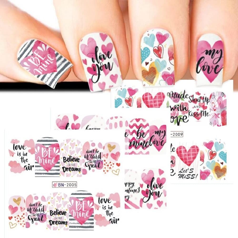 Walentynki woda na paznokcie naklejka różowe serce miłość słowa pary do paznokci Charms suwaki Manicure dekoracja