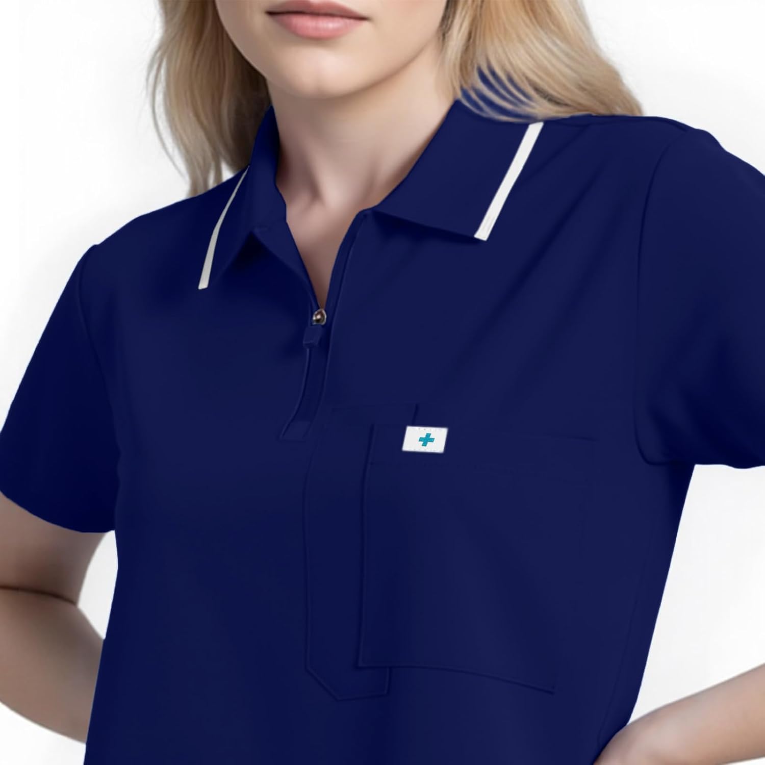 Women's Scrubs Set - Polo Zip Scrub Top - Image 5