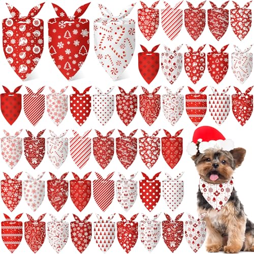 Image of Abbylike 50 Pcs Valentines Day Dog Bandanas Bulk Red and White Polka Dots Stripes Bandanas for Dogs Triangle Kerchief Bibs Scarf for Pet Romantic Costume Photo Props Accessories(19.7 x 13.8 x 13.8)