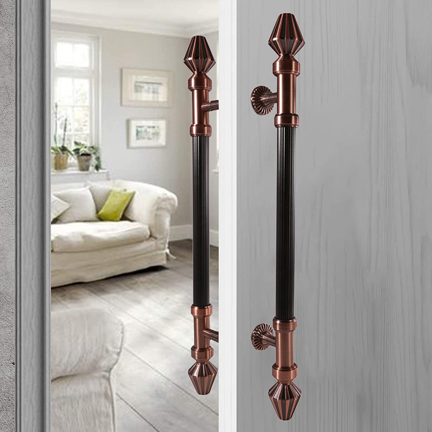 BHGFYXBS Heavy Duty Push Pull Door Handles Rustic Classical Entry Door Handle For Glass Door And Wood Door, Easy To Install,Red Copper-120Cm/47.2In-88Cm,Red Copper-120cm/47.2in-88cm