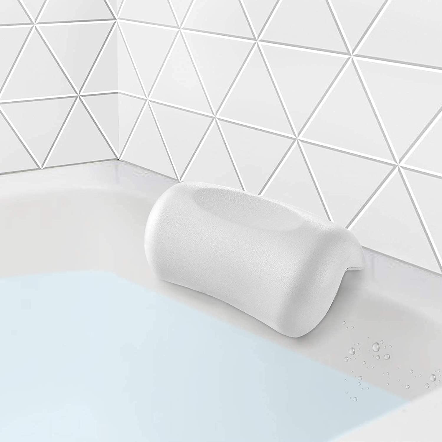 Cuscino da Bagno, Cuscino di Vasca da Bagno in PU con Ventose, Impermeabile Cuscino per Collo Testa Vasca da Bagno, Facile da Pulire, Cuscino Poggiatesta Ergonomico per Tutti i Tipi di Vasca - Bianco
