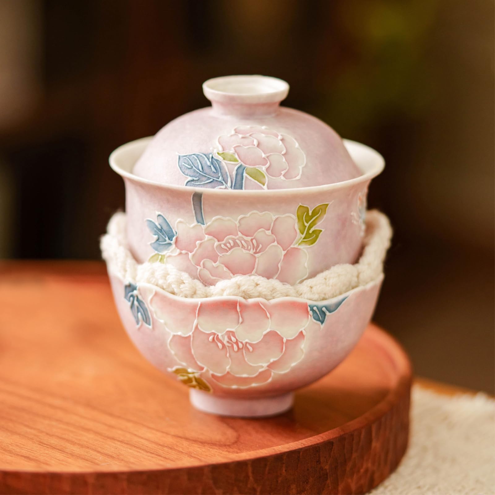 110 ml malowana piwonia dielianhua ceramiczny zestaw do herbaty na zewnątrz z kamerą - podróżny zestaw do herbaty [pakiet tkanin brokatowych] -110 ml