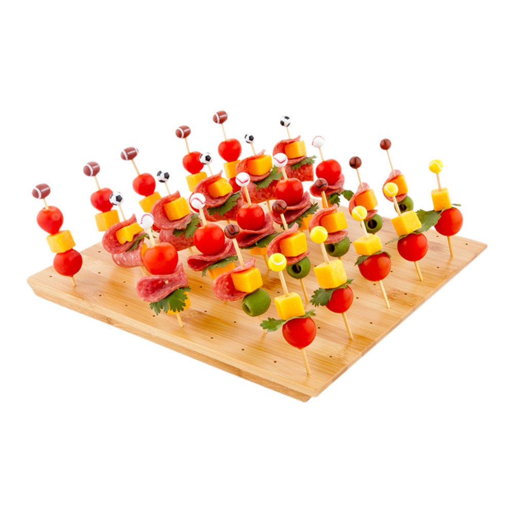 Soporte cuadrado de bambú para brochetas de comida de 12 pulgadas: perfecto para fiestas de cócteles y eventos de catering, soporte de selección biodegradable y respetuoso con el medio ambiente y exhibición de alimentos, 100 hoyos, 1 unidad, artículos par