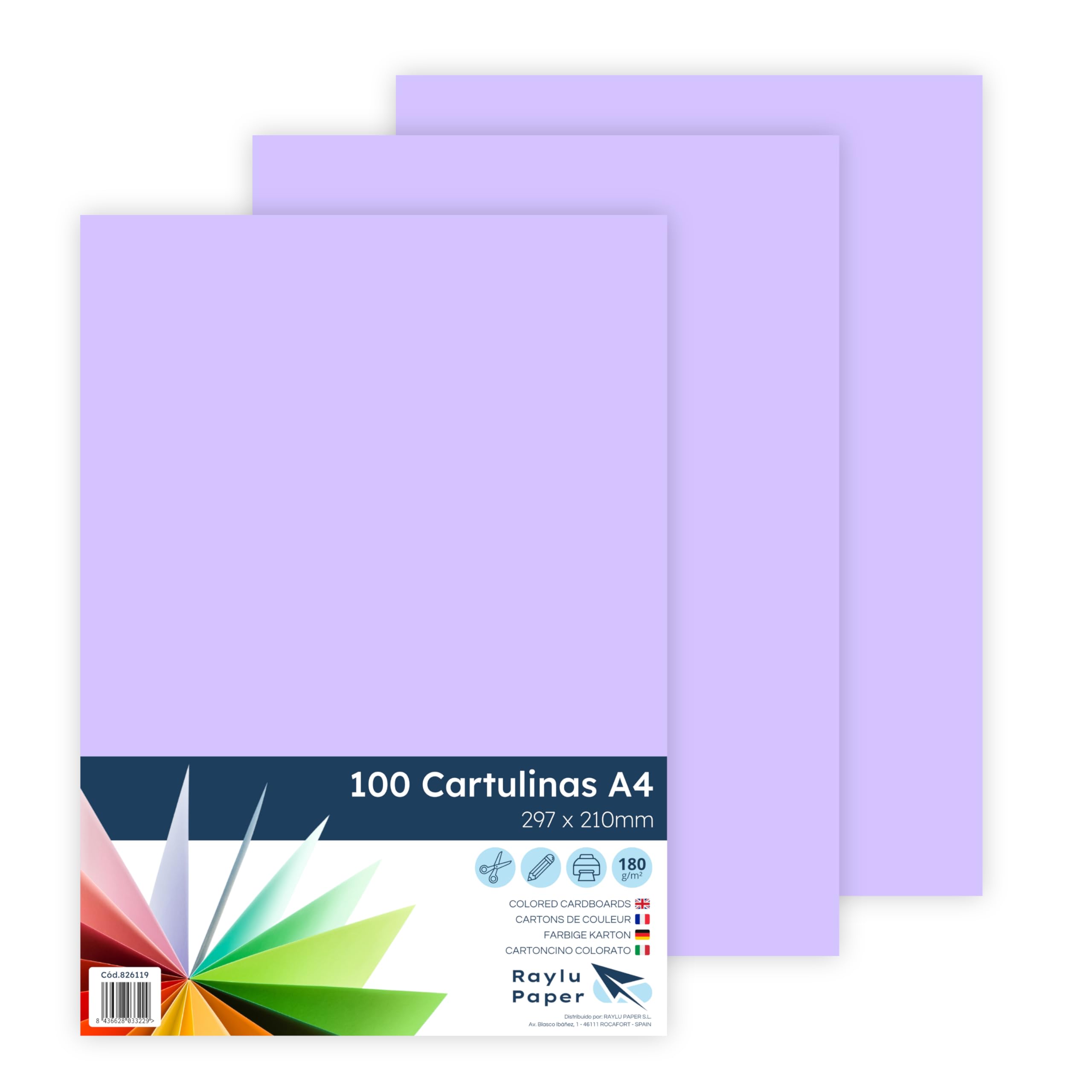 Raylu Paper® A4 Pack of 100 Lilac Cardstock, 180 g 210 x 297 mm, Ideal for Binding, Office Work, Drawing, Crafts, Suitable for School Use (Lilac)