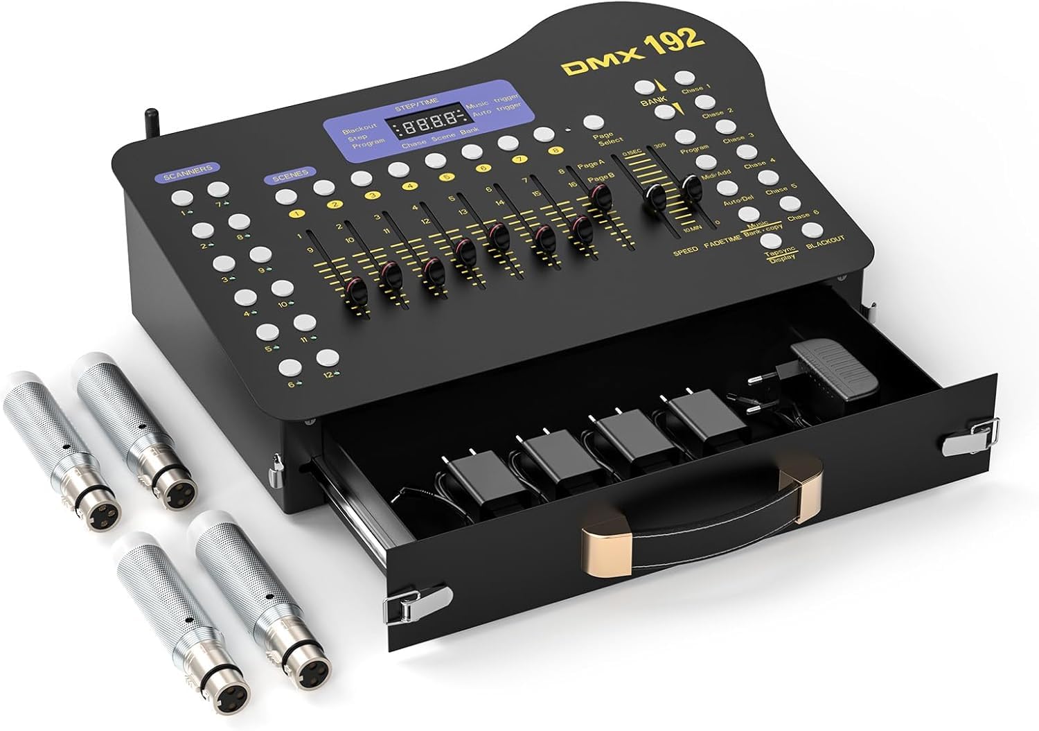 U`King DMX Controller 192 Canali DJ Controller con Cassetto, con Trasmettitore Wireless DMX / 4 Ricevitore, per DMX Controller 512, Festa, Moving Head Luce da discoteca, Luce per feste Halloween