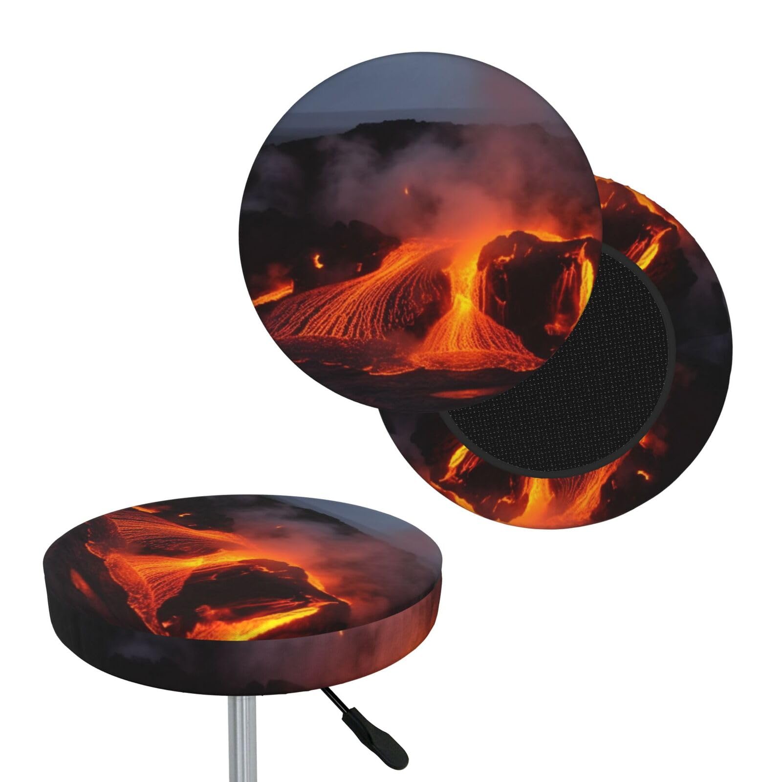 FekiLoot Kilauea Volcano Round Bar Stool Covers Stretch Washable Bar Stool Covers Dustproof Slipcover Bar Chair Covers with Elastic Band for Bar Kitchen Living Room Decor 13 Inch