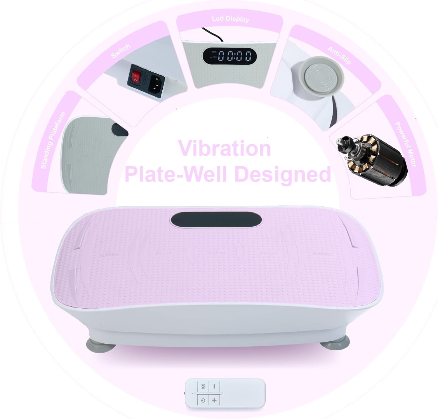 Gecheer Silent Vibration Platform, 10-Frequency Shaking Machine for Weight Loss and Fitness Massage with Noise-Reduction Motor and 3 Modes for Home Workout Unisex Pink