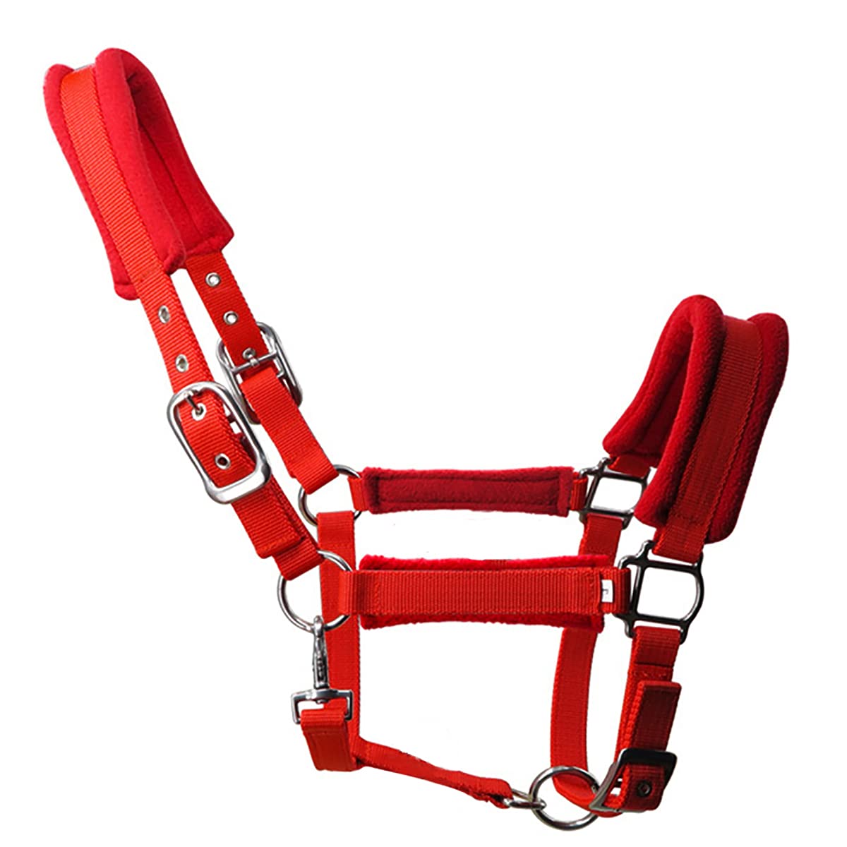 Thickened Equestrian Soft Padded Adjustable Horse Head Collar with Comfort Soft Fleece and Sponge Padded, Red-Large