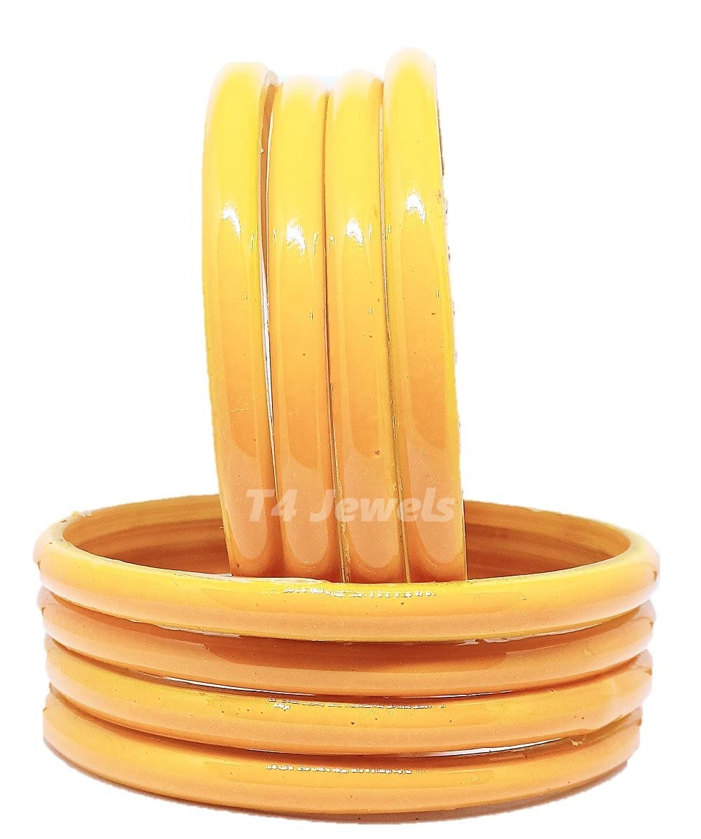 T4 Jewels (2.10 & 2.12 Size Blue/Green/Maroon/Red/Yellow/Magenta Colours Plane Bangle Set For Women & Girls - (Set Of 8)_Yellow_2.10 (B09VZC2V7H) Amazon Price History, Amazon Price Tracker