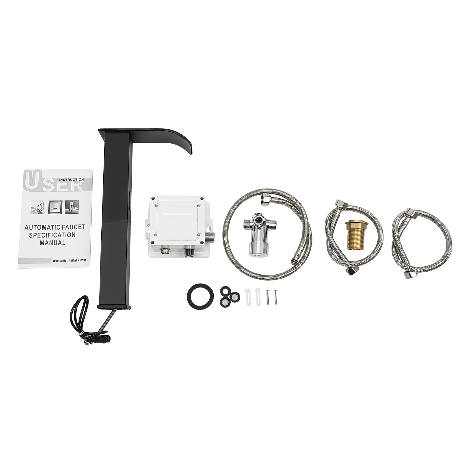Rubinetto per Lavabo con Sensore a Infrarossi, Rubinetto da Bagno Sensore Automatico Senza Contatto, Rubinetto da Bagno Senza Contatto, Miscelatore Monocomando Nero, NPT1/2"