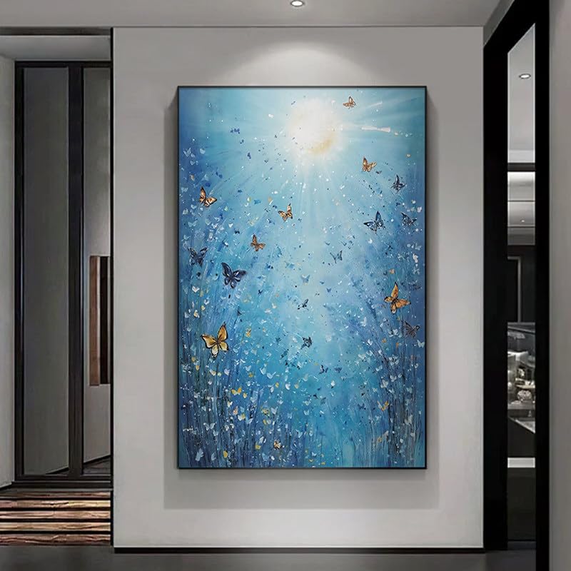 Générique Tableau Sur Toile, Décoration Murale D'Art Moderne : Papillons Et Mer. Peinture À L'Huile Originale, 100% Peinte À La Main, Sans Cadre. Œuvre...