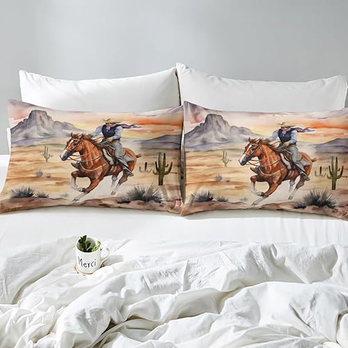 Miniatura 5 de Juego de sábanas de vaquero occidental, tamaño King, juego de sábanas rústicas de vaquero de granja, sábanas de caballo al galope, sábana bajera