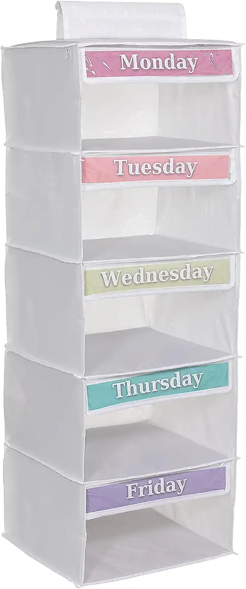Monday through Friday Kids Weekly Clothes Organizer