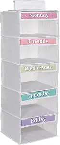 Three Sweet Peas Co Monday through Friday Hanging Weekly Clothes Organizer for Kids