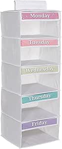 Three Sweet Peas Co Monday through Friday Hanging Weekly Clothes Organizer for Kids