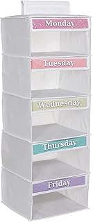 Weekly Clothes Organizer for Kids – 5 Shelf Hanging Closet Storage for S...