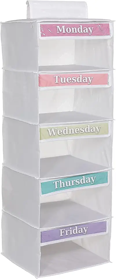 Monday through Friday Hanging Weekly Clothes Organizer for Kids