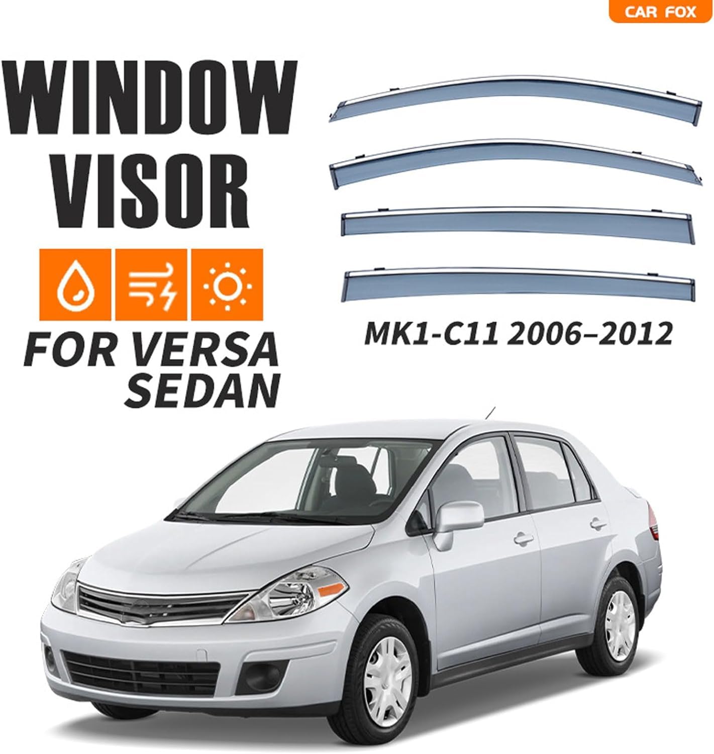 QILING 4 szt.owiewki na szyby samochodowe do Nissana Versa Sedan MK1-C11 2006-2010 2011 2012,osłony przeciwsłoneczne na szyby przednie i tylne,osłony przeciwdeszczowe,akcesoria