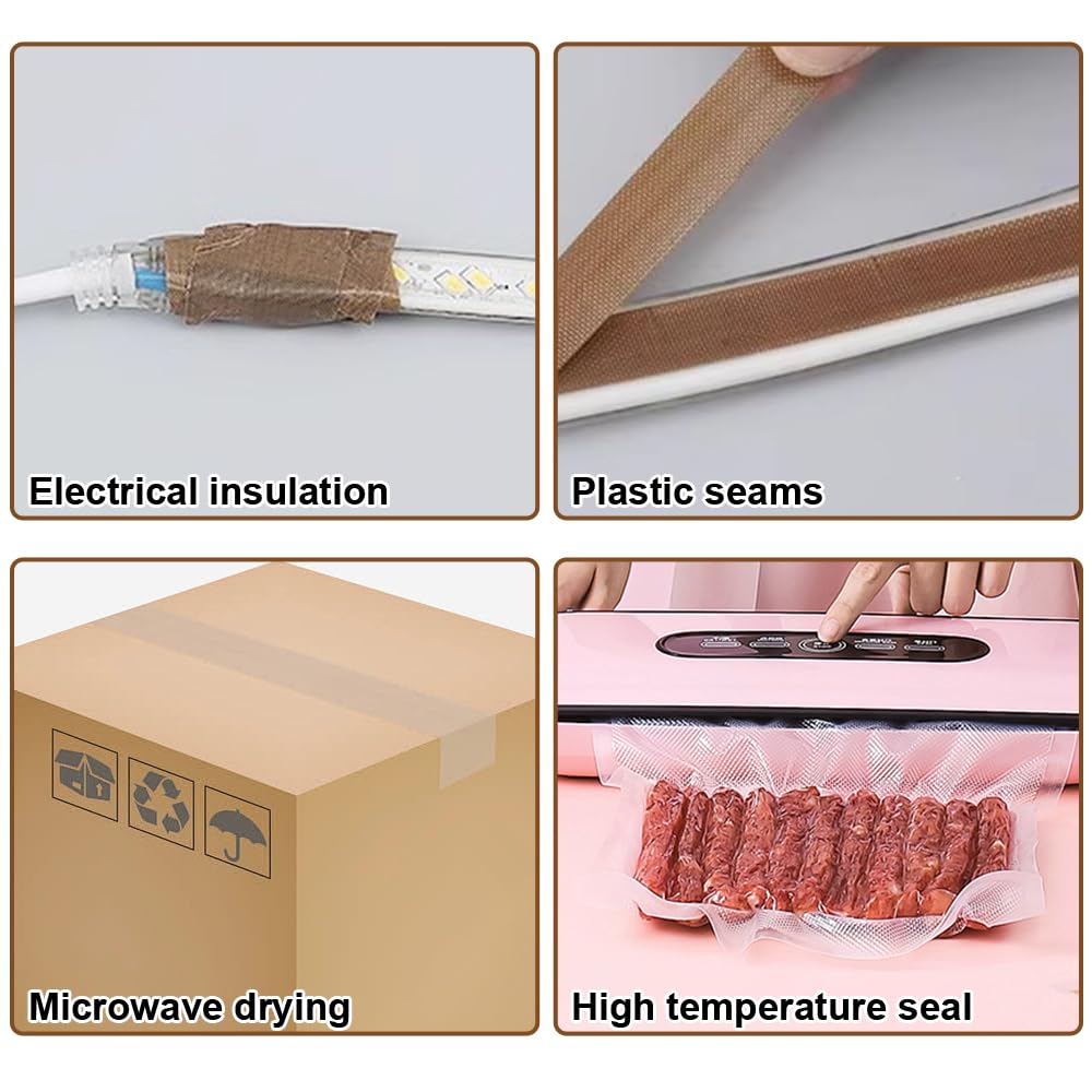 50 mm x 10 m Cinta de Teflón de Alta Temperatura, Cinta Adhesiva Teflón, Espesor 0,18mm, Resistente al Calor Hasta 300℃, Cinta de Tela de Vidrio PTFE Fibra de Vidrio, para Máquina Selladora al Vacío