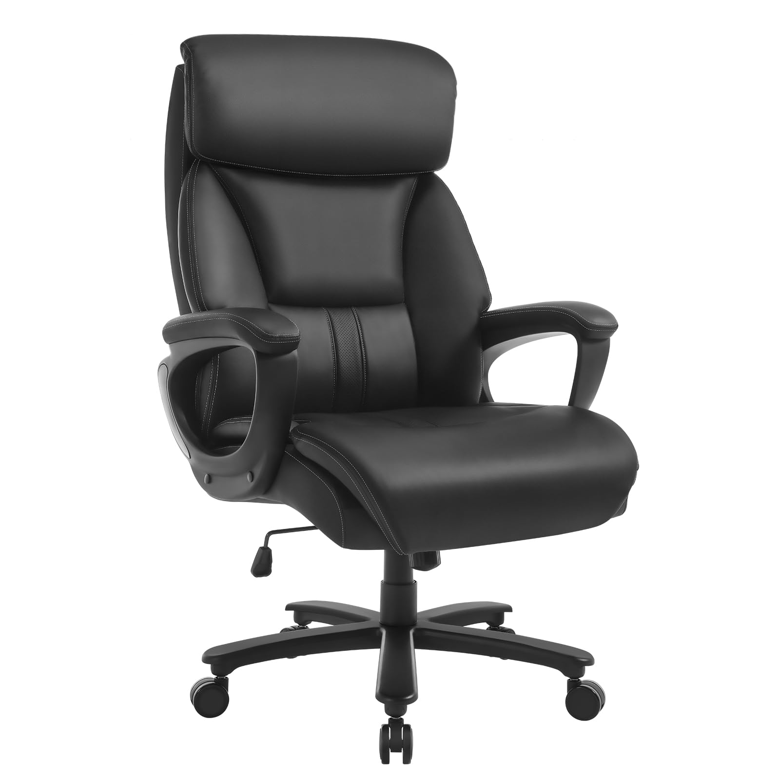 WOLTU Chefsessel 150 kg, Ergonomischer Bürostuhl, Kunstleder, Schwarz | Breite Sitzfläche, Dicker Breiter and Winkeleinstellbar, mit hochelastischem Schaumstoff, BIFMA- und SGS-zertifiziert