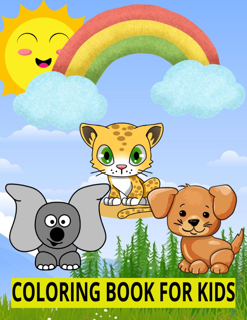 Cute & Funny Animals: Easy Coloring Book for Kids and Adults