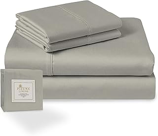 100% Cotton Single Silver Bed Sheets Set, 400 Thread Count Long Staple Cotton Single Bedding Sets, Sateen Bed Sheets Includes 1 Fitted Sheet, 1 Flat Sheet & 1 Pillowcases (Single Bed Sheets) Pizuna