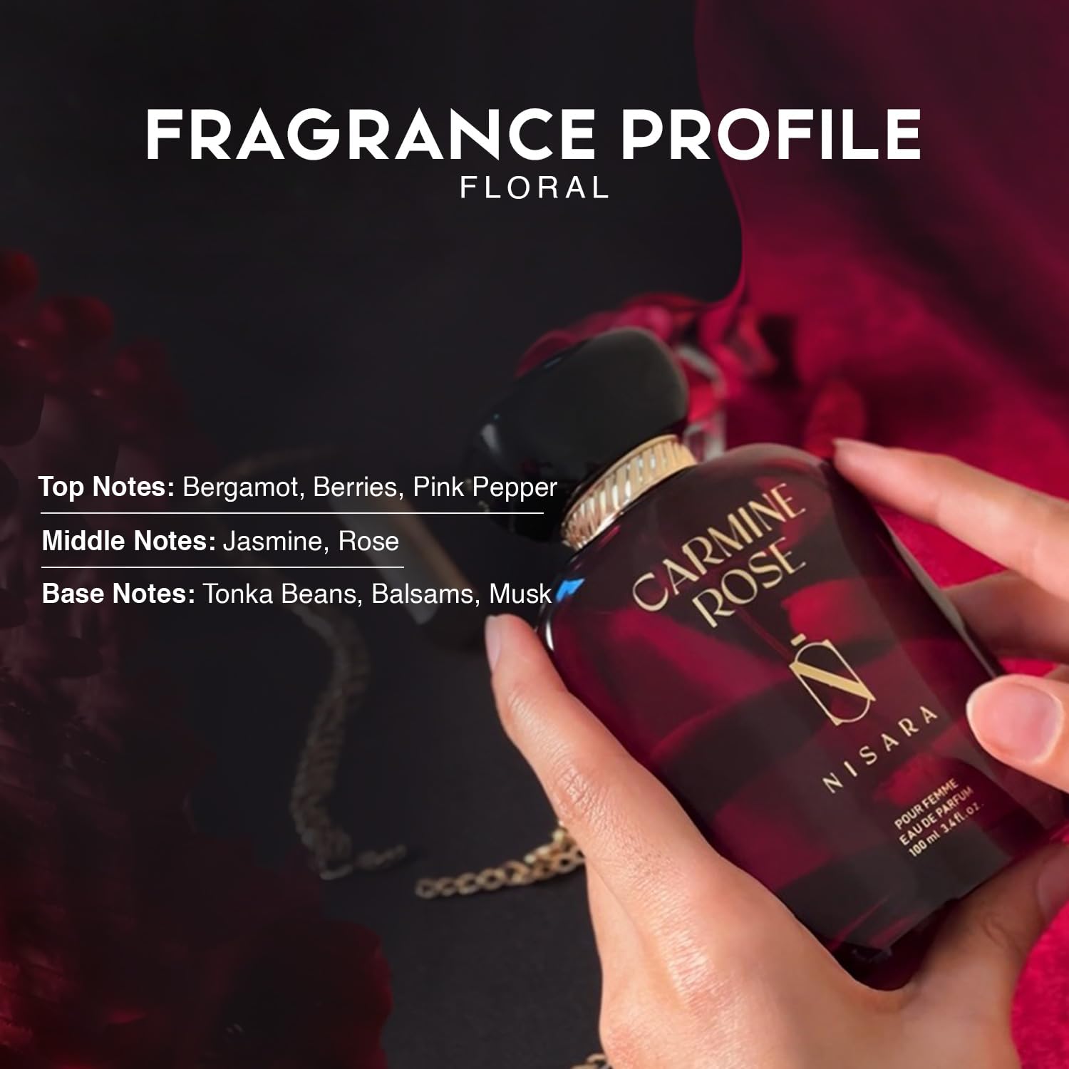 Nisara Carmine Rose EDP Perfume for Woman (Pack of 2), 100 Ml Each | Long Lasting Premium Floral, Fruity & Musky Fragrance | Eau De Parfum Scent spray for Her