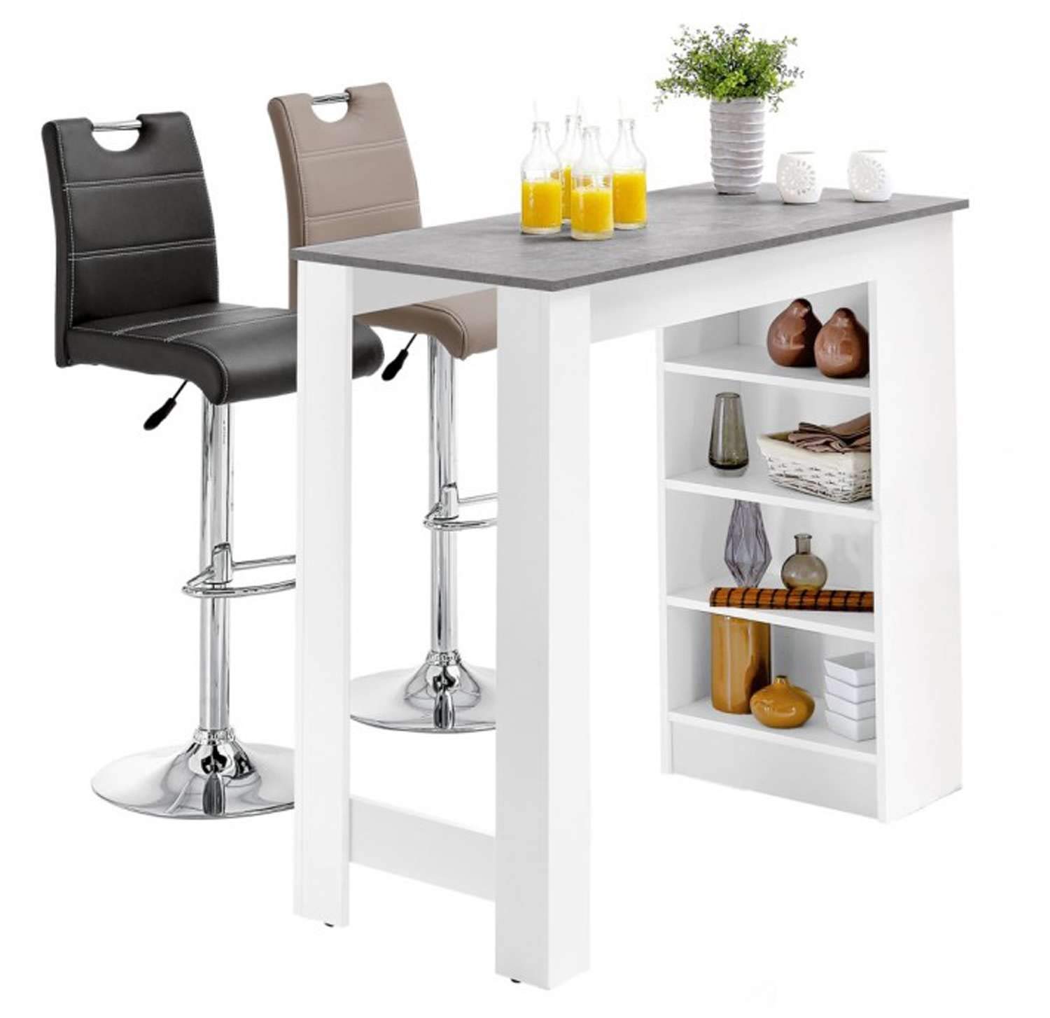 AVANTI TRENDSTORE - Cuba - Tavolo da bar in legno laminato, piano in ottica cemento e struttura bianca. Dimensioni LAP 115x103x50 cm