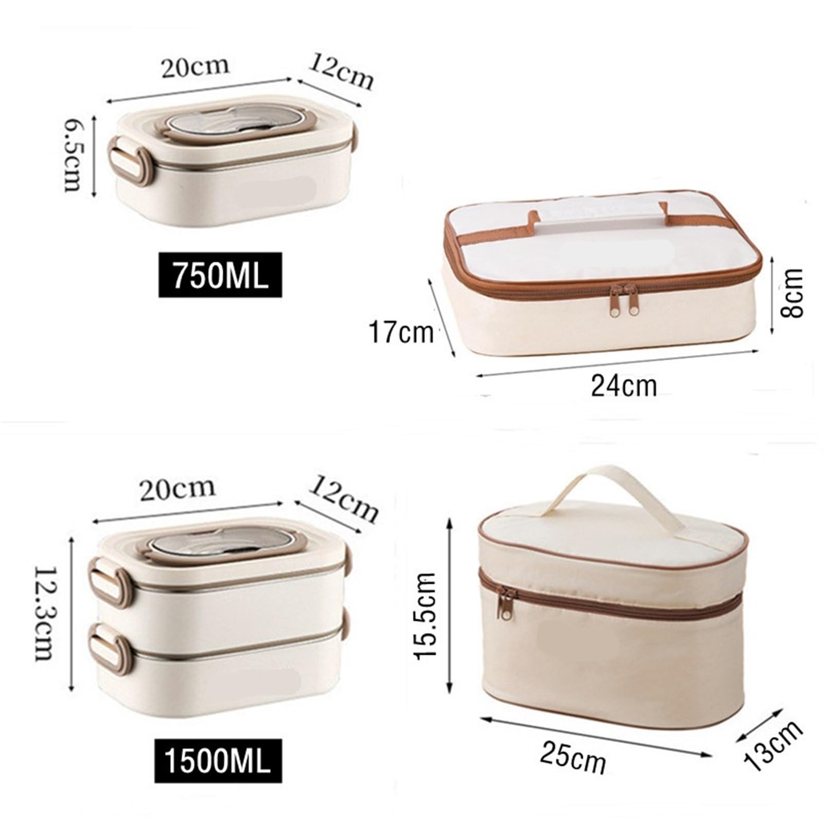Fiambrera Lonchera térmica con contenedor de comida a prueba de fugas for adultos y estudiantes(750ml White and bag)